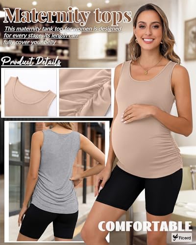Ficerd 4 Pcs Womens Maternity Sleeveless Tank Tops - color: Khaki, White, Light Heather Gray, Black, size: X-Large