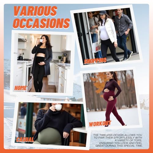 Happy.angel Women's Thick Fleece Lined Maternity Leggings with Pockets - color: Black, size: Medium