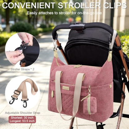 Pritent Diaper Bag Tote Waterproof Maternity Baby Bags with Pacifier Case - color: Red, size: Medium