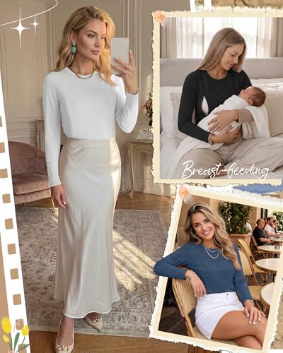 4 Pack Nursing Breastfeeding Tops with Hidden Zipper - color: Hazy Blue, Khaki, White, Black, size: Small