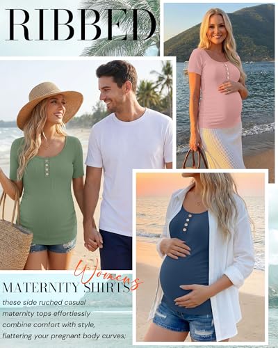 4 Pack Womens Short Sleeve Maternity Shirts - color: Lavender, Haze Blue, Gray Green, Light Pink, size: Medium