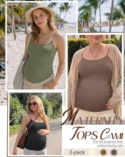 3 Pack Womens Maternity Nursing Camisoles - color: Gray Green, Coffee, Black, size: Small