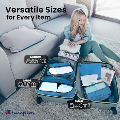 Champion Packing Cubes for Travel - 6 Piece Organizer Set, Carry-On Ready - color: Blue