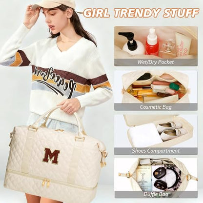 Monogram Overnight Bag Weekender Duffle Bags(Beige,M) - color: Beige, style: M