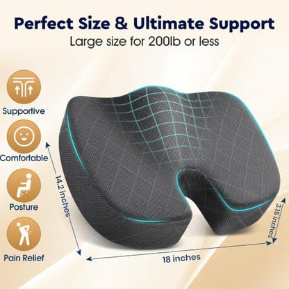TushGuard Seat Cushion, Memory Foam Office Chair Cushion - Grey, Large - color: Grey, size: Large