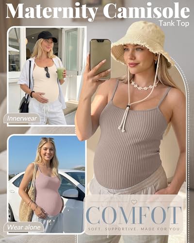 4 Pack Maternity Tank Tops - color: Gray Pink, Latte, Cream, Black, size: X-Large