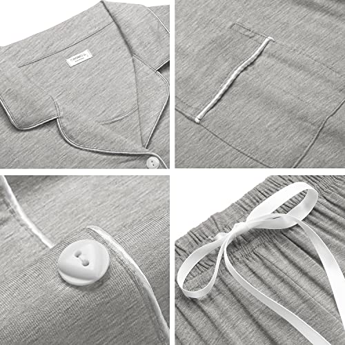SWOMOG Womens Button Down Pajamas Set Short Sleeve Sleepwear Bride Soft Pj Lounge Sets XS-3XL - color: Grey, size: Small