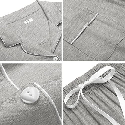 SWOMOG Womens Button Down Pajamas Set Short Sleeve Sleepwear Bride Soft Pj Lounge Sets XS-3XL - color: Grey, size: Small
