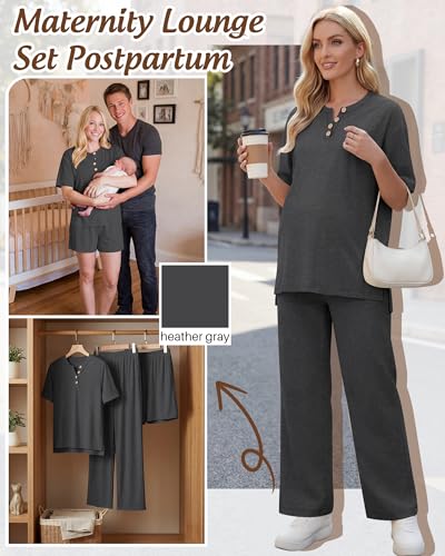 Women Maternity Lounge Set - color: Heather Gray, size: Medium