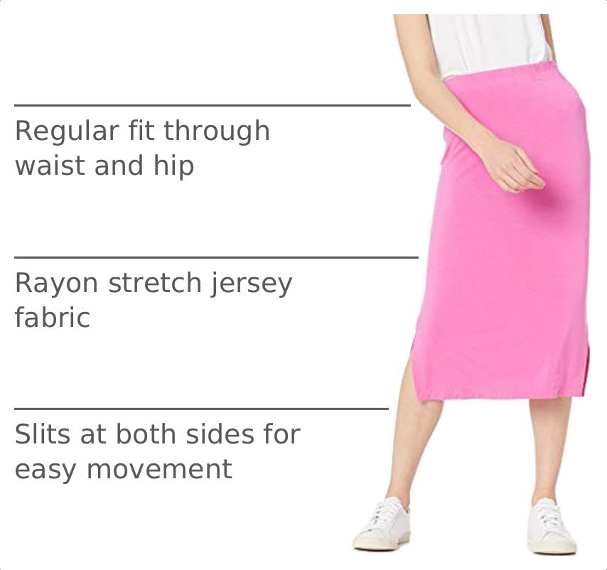 Amazon Essentials Women's Pull-On Knit Midi Skirt with Elastic Waist, Slits - color: Bright Pink, size: X-Small