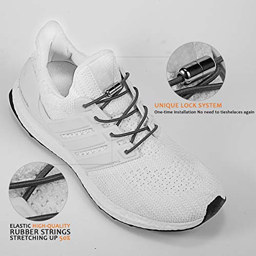 Elastic Shoe Laces - No Tie Shoelaces for All Adult and Kids Sneakers Fits Board Shoes and Casual Shoes (2 Pairs) - color: Gray