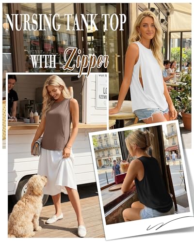 3 Pack Women's Nursing Tank Tops - color: Coffee, White, Black, size: XX-Large
