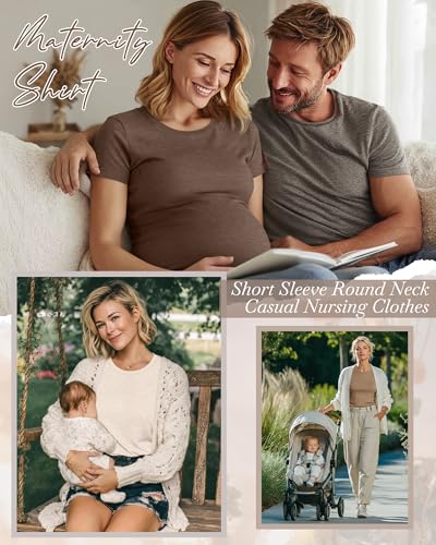 3 Pack Women's Nursing Shirts - color: Cream, Camel, Coffee Gray, size: Small