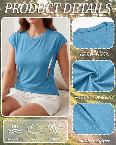 Ficerd 3 Pack Women's Nursing Cap Sleeve Shirts - color: Blue, Beige, Black, size: XX-Large