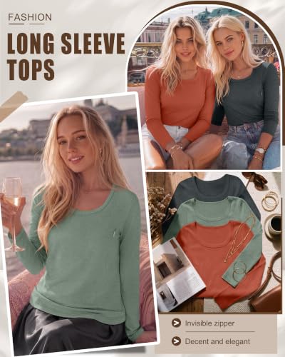 3 Pack Women's Long Sleeve Nursing Tops - color: Pumpkin, Gray Green, Dark Gray, size: Medium
