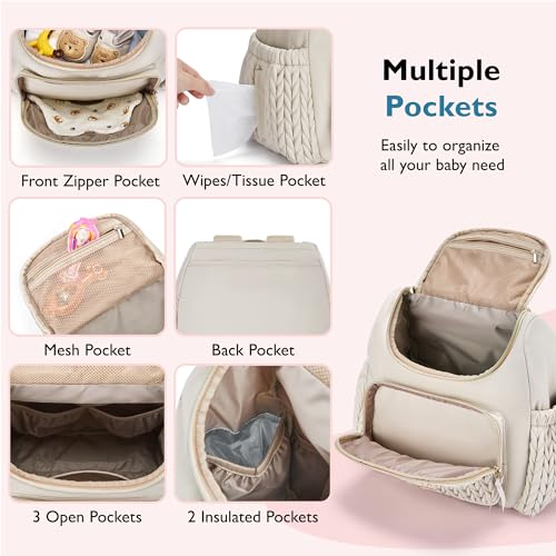 mommore Diaper Bag Backpack, Stylish Mini Baby Bag with Changing Pad - color: Light Cream, size: Small