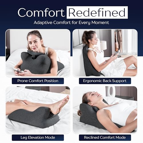 Ergonomic Contoured Couples Intimacy Memory Foam Pillow with Removable Headrest, 27° Angled Support for Neck and Waist, Massages, Reading, Relaxing & Leg Elevation, Removable Washable Cover