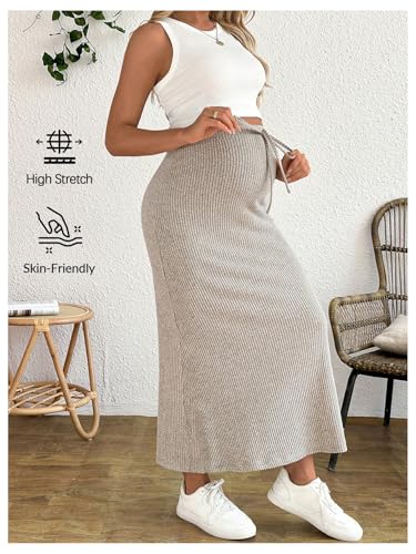 MakeMeChic Women's Maternity 2Pc Sets Crew Neck Crop Tank Tops Mid Skirt - color: Multicolor, size: X-Large