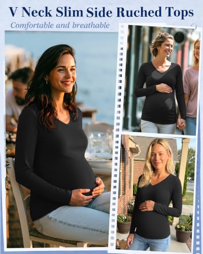 Neer 4 Pack Maternity Long Sleeve V Neck Under Scrub Tops - color: Black*4, size: XX-Large