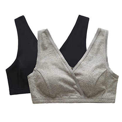 Women's Cotton Tank Sleep Bra for Maternity and Nursing - color: Grey+black, size: Large