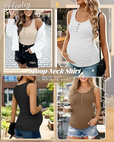 4 Pack Maternity Henley Tank Tops - color: Apricot, Light Coffee, White, Black, size: X-Large