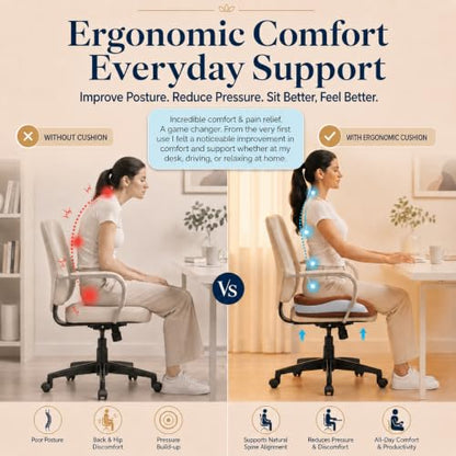 Memory Foam Ergonomic Seat Cushion for Office Chairs Pain Relief - color: Brown Mesh