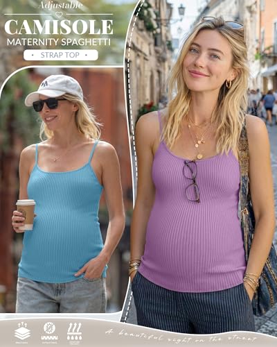 4 Pack Maternity Tank Tops - color: Blue, Purple, Cream, Brown, size: Large