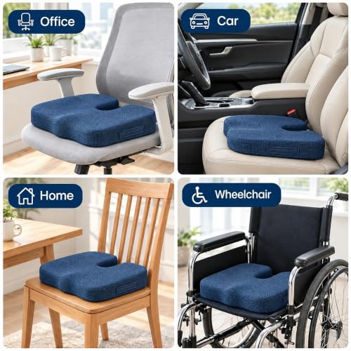 Gel Seat Cushion for Long Sitting, Office Chair Memory Foam Cushion, Blue - color: Blue