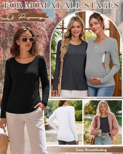 Oakgarden 4 Pack Women Cotton Nursing Tops for Breastfeeding - color: Black, White, Light Gray, Dark Gray, size: Small