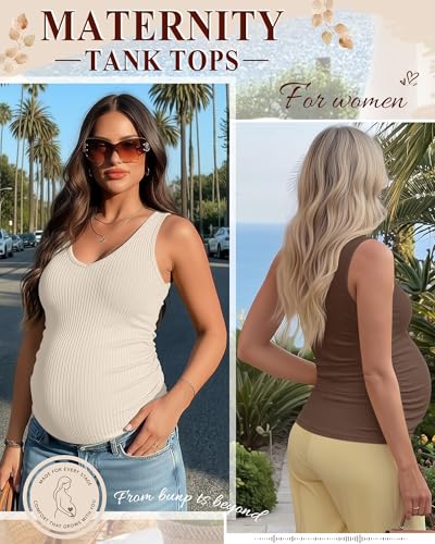 Ficerd 3 Pack Maternity Sleeveless Tank Tops - color: Charcoal Gray, Apricot, Brown, size: Medium