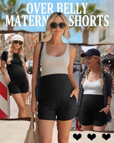 3 Pack Women's Maternity Shorts - color: Black, Black, Black, size: Small
