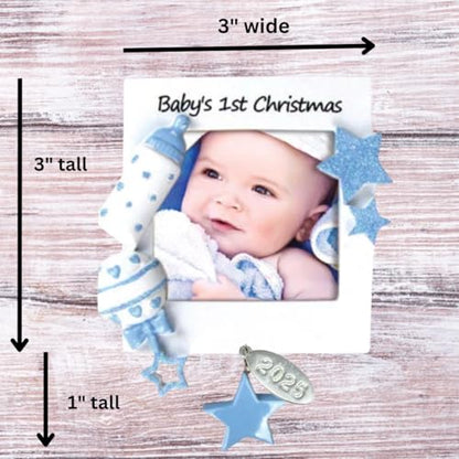 Baby Boy Frame for Baby's First Christmas Ornament - Can Be Personalized at Home - Comes in a Gift Box So It's Ready for Giving (Blue Frame) - color: Frame - Blue
