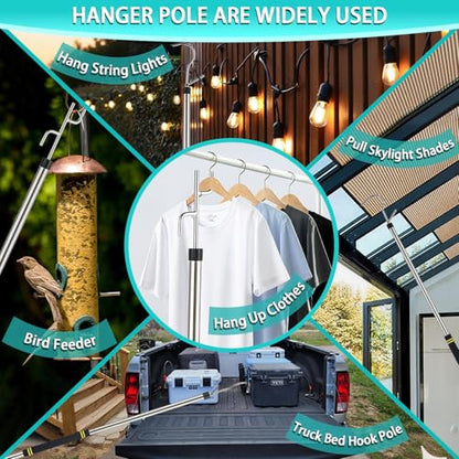 Clothes Hook Pole Heavy Duty,32 to 80In Retail Clothing Hook Pole - color: Silvery