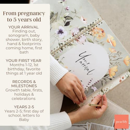 Peachly Baby Book for Girl - First Year Memory Book Keepsake - Fleur - color: Fleur
