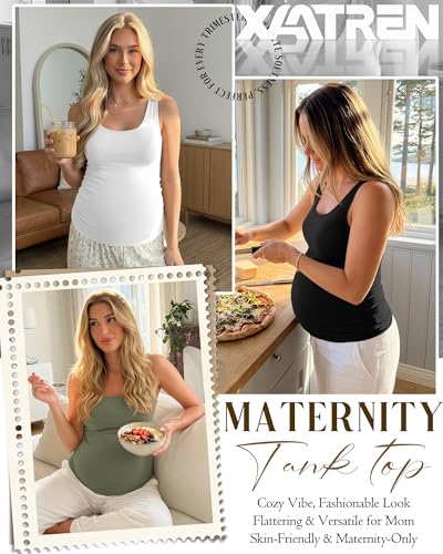 Xaatren 4 Pack Women's Maternity Tank Tops - color: Army Green, Brown, White, Black, size: Medium