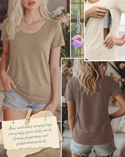 Oakgarden 4 Pack Women's Nursing Shirts - color: Sage Green, Cream, Coffee, Light Camel, size: X-Large