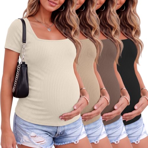 Ficerd 4 Pack Women's Maternity Shirts - color: Apricot, Khaki, Brown, Black, size: Small