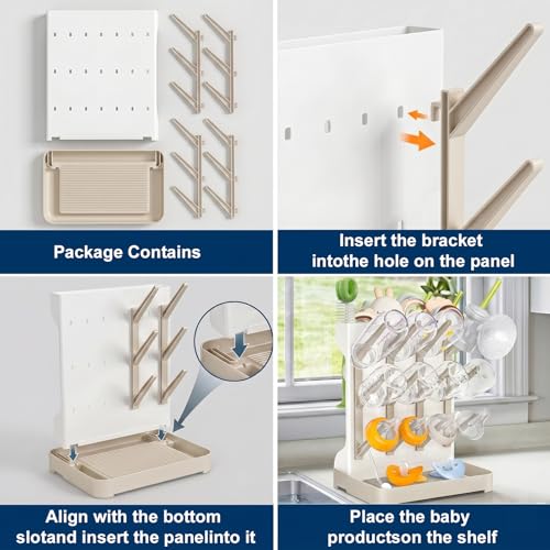 GoMaihe Baby Bottle Drying Rack: Space Saving Vertical Bottle Dryer Holder - color: Beige, size: Standard