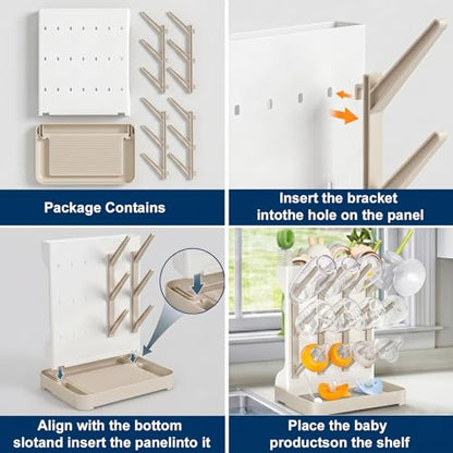 GoMaihe Baby Bottle Drying Rack: Space Saving Vertical Bottle Dryer Holder - color: Beige, size: Standard