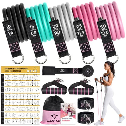 Resistance Bands with Handles for Women, 5 Level Exercise Bands - color: 10-150LBS-Colour