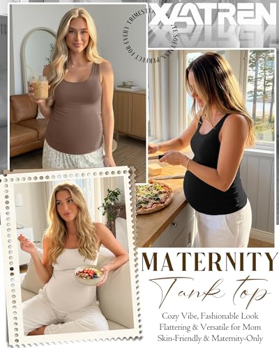 Xaatren 4 Pack Women's Maternity Tank Tops - color: Beige, Khaki, Coffee, Black, size: Medium