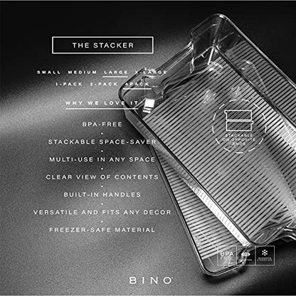 BINO | Stackable Storage Bins, Large - 4 Pack | The Stacker Collection | Clear Plastic Storage Bins | Organization and Storage Containers for Pantry & Fridge | Multi-Use Organizer Bins | BPA-Free - size: 4PK - Large