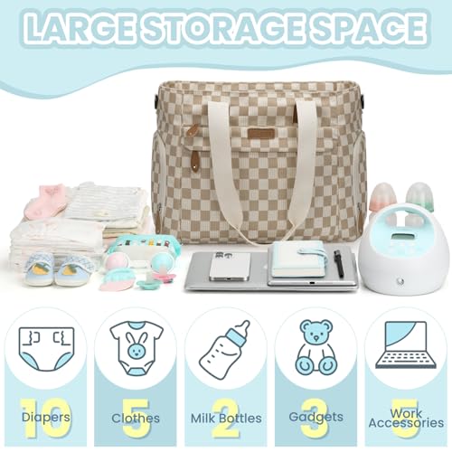 Pritent Baby Diaper Bag Tote,Waterproof Maternity Breast Pump Bags for Mom - color: Plaid
