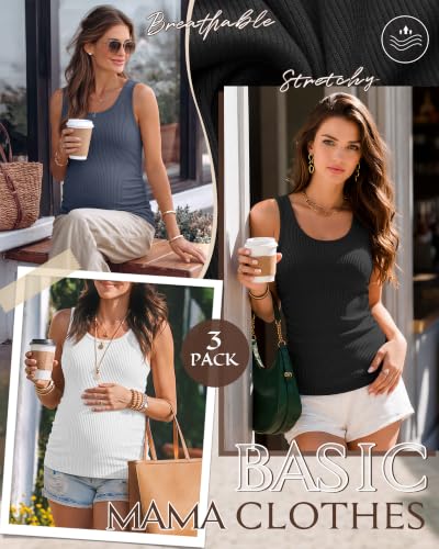 Riyiper 3 Pack Women's Maternity Tank Tops - color: Black, White, Haze Blue, size: Large