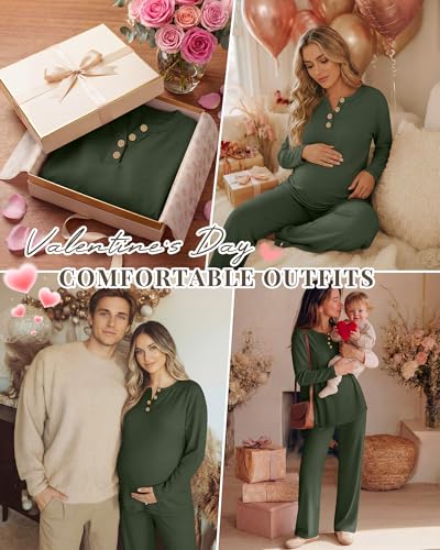 2 Piece Thermal Maternity Lounge Set - color: Army Green, size: Medium
