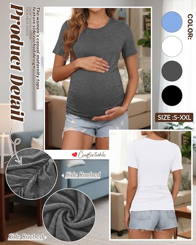 Huukeay 4 Pack Women's Short Sleeve Maternity Tops - color: Black, White, Dark Gray, Light Blue, size: Medium