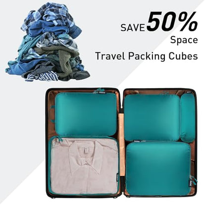 Bagail Ultralight Compression Cubes 7 Set - 3 Packing Cubes, 3 Organizers, and 1 Shoe Bag - color: The Teal, style: Cloth Pattern