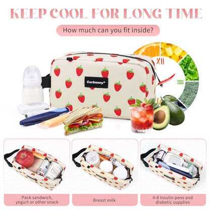 Cerbonny Small Cooler Bag,Freezable Lunch Bag,Built-in Ice Pack - color: Strawberries