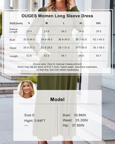 OUGES Women's Wrap Pregnancy Maxi V Neck Fall Baby Shower Maternity Dress - color: Army Green, size: Small