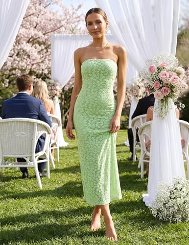 ZESICA Women's Floral Strapless Bodycon Weeding Guest Dress - color: Green, size: Medium